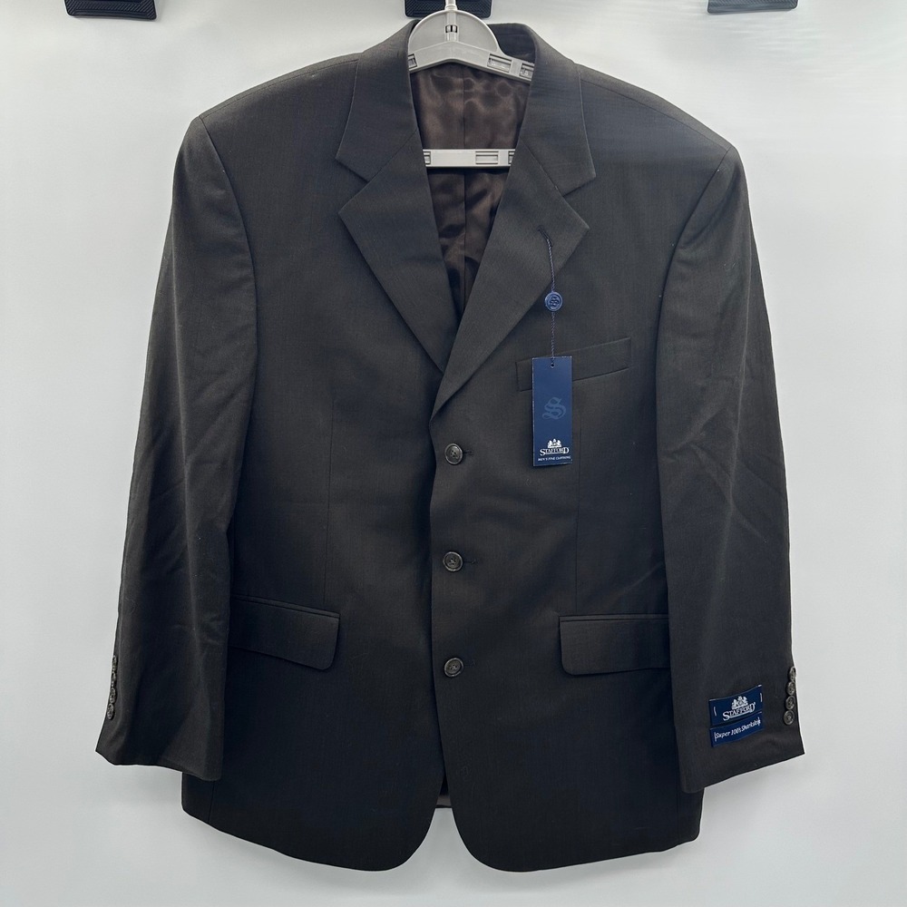 Stafford Brown Tic Sharkskin Worsted Wool‎ 3-Button Suit Jacket Blazer 40S NWT